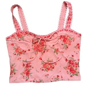 NWT Thirty Thirty LA Pink Rose Ribbon Corset Crop Top Size Medium